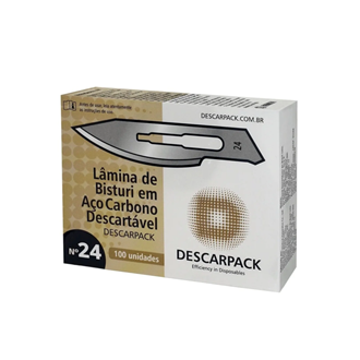 Lâmina de bisturi Número 24 - aço carbono - esterilizada - 100 lâminas - DESCARPACK