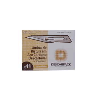 Lâmina de bisturi Número 11 - aço carbono - esterilizada - 100 lâminas - DESCARPACK