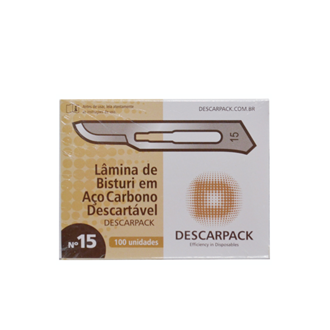 Lâmina de bisturi Número 15 - aço carbono - esterilizada - 100 lâminas - DESCARPACK