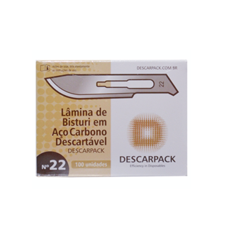 Lâmina de bisturi Número 22 - aço carbono - esterilizada - 100 lâminas - DESCARPACK